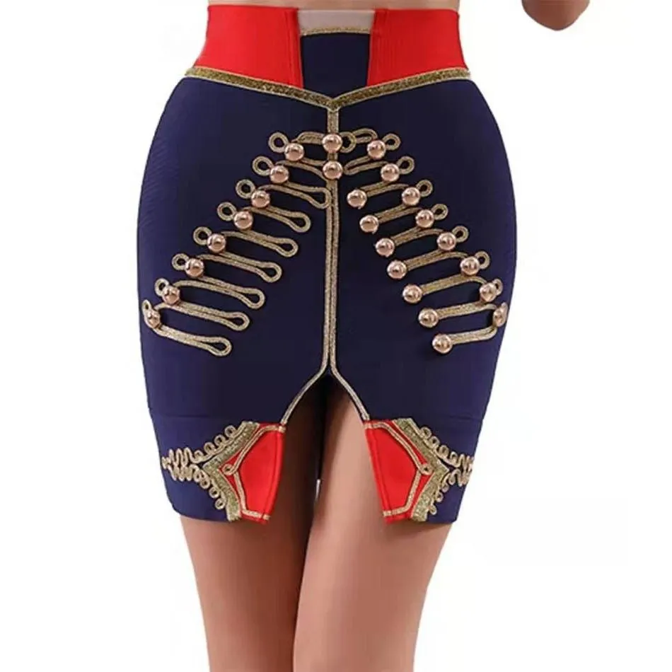 Bandage Mini Skirt Sexy Button Split Fork