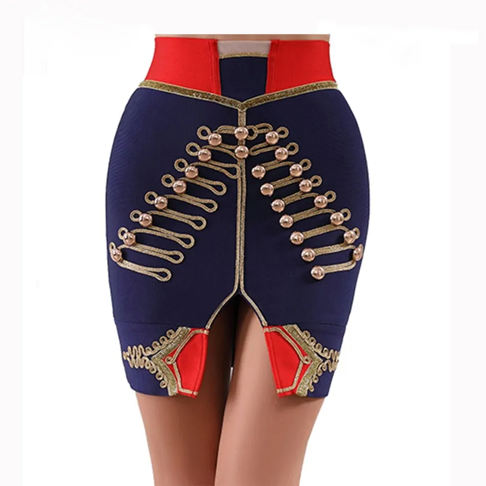Bandage Mini Skirt Sexy Button Split Fork