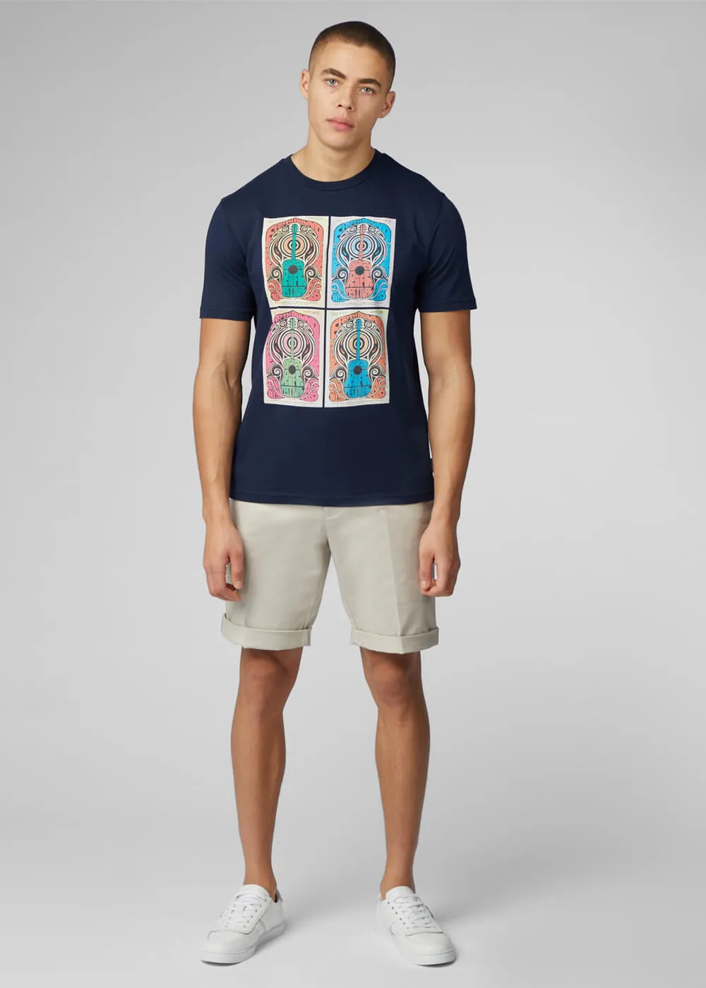Ben Sherman Guitar Festival Poster T-Shirt Donker Navy