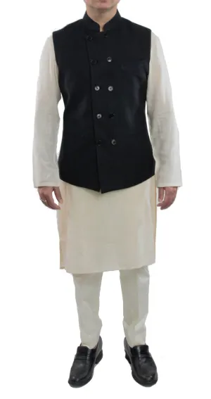 Black Color Matka Silk Nehru Jacket Bandhgala Waistcoat Bandi