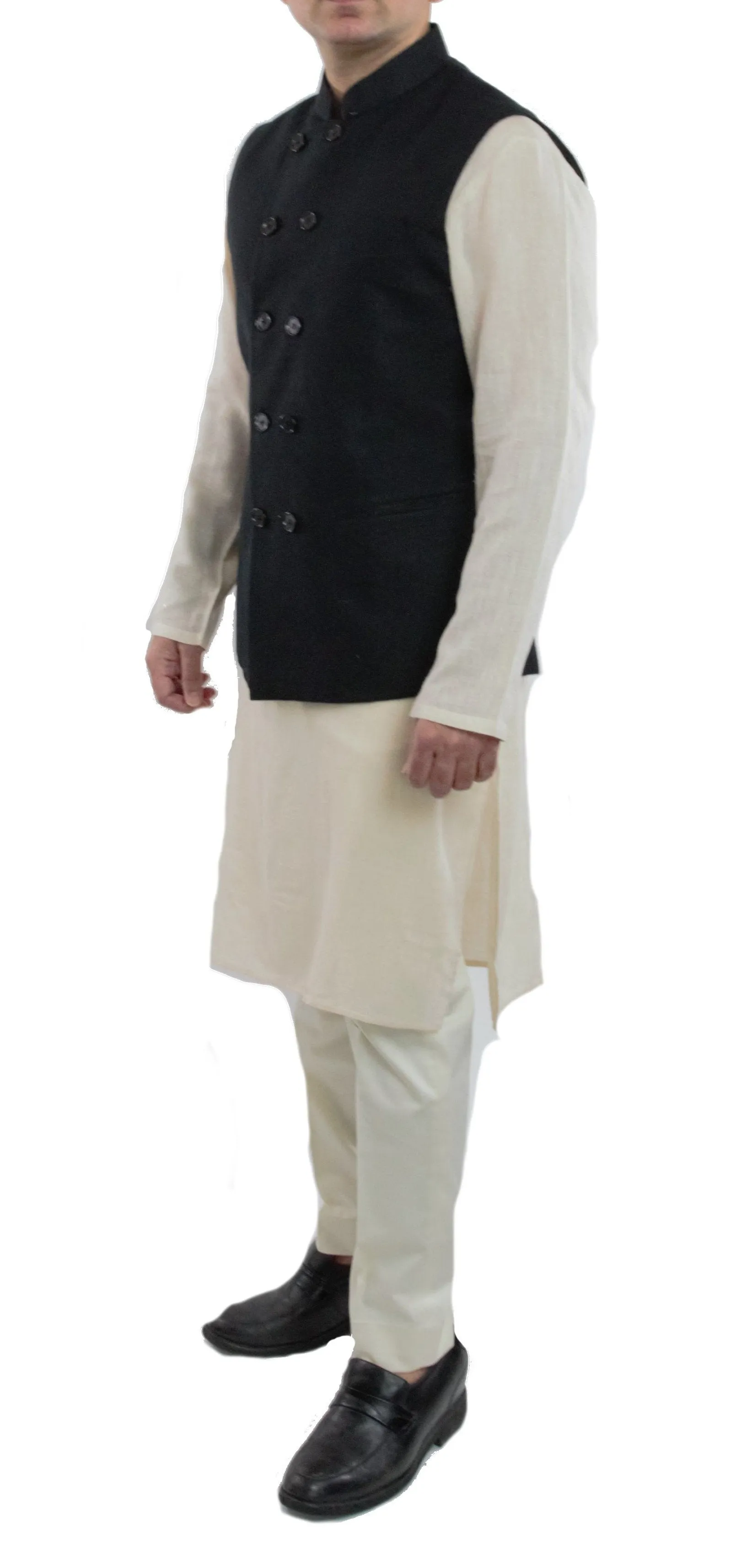 Black Color Matka Silk Nehru Jacket Bandhgala Waistcoat Bandi