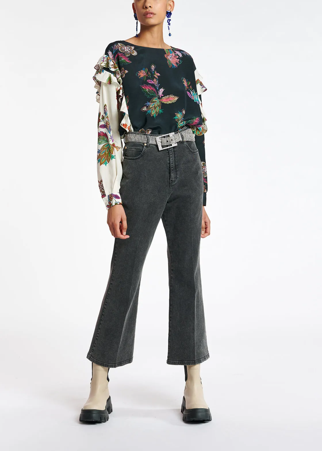Black cotton-stretch flared-fit jeans