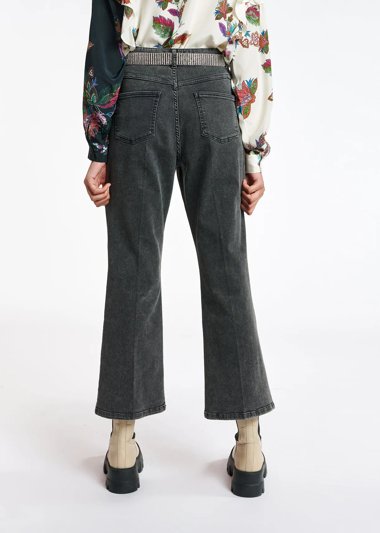 Black cotton-stretch flared-fit jeans
