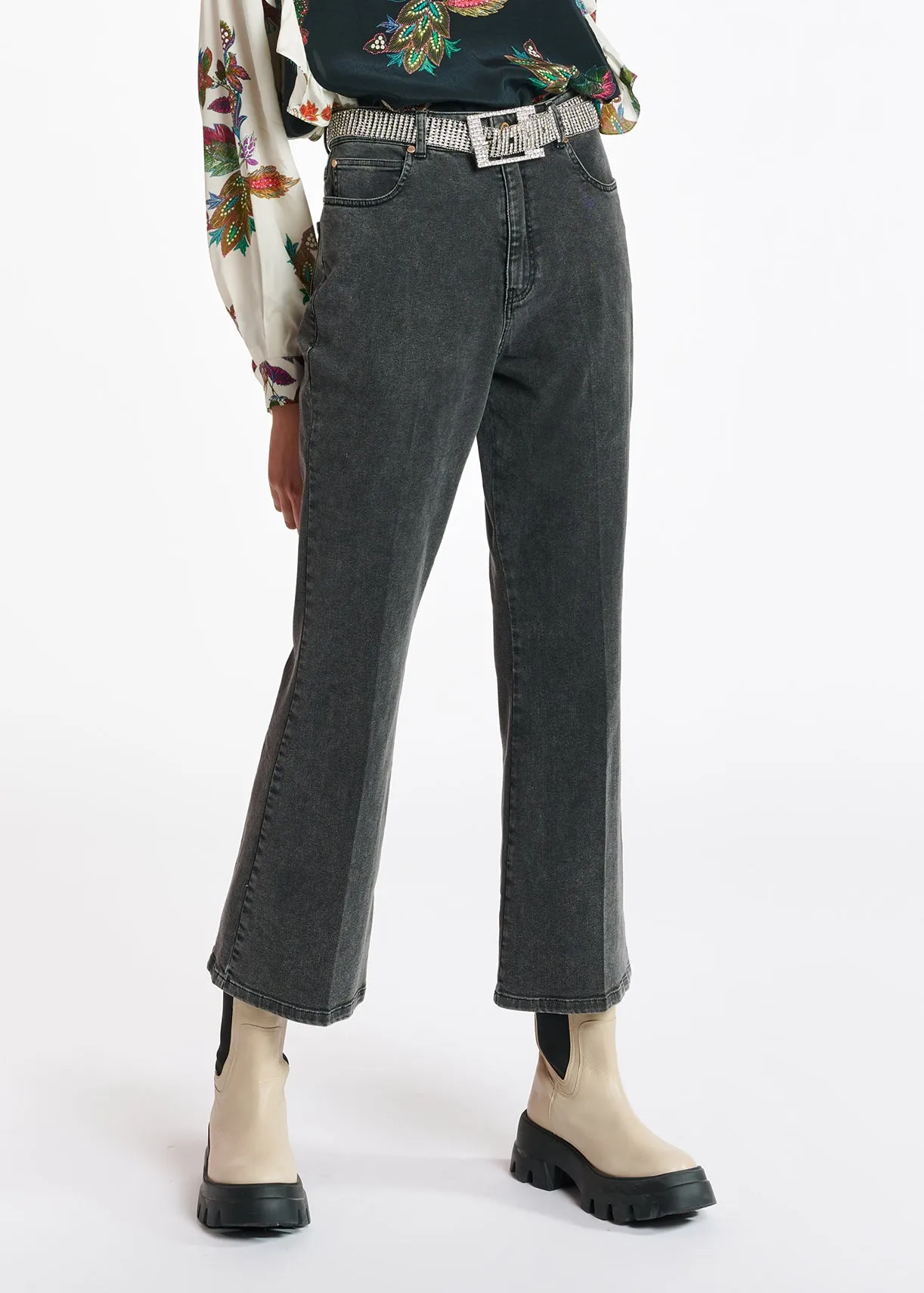 Black cotton-stretch flared-fit jeans
