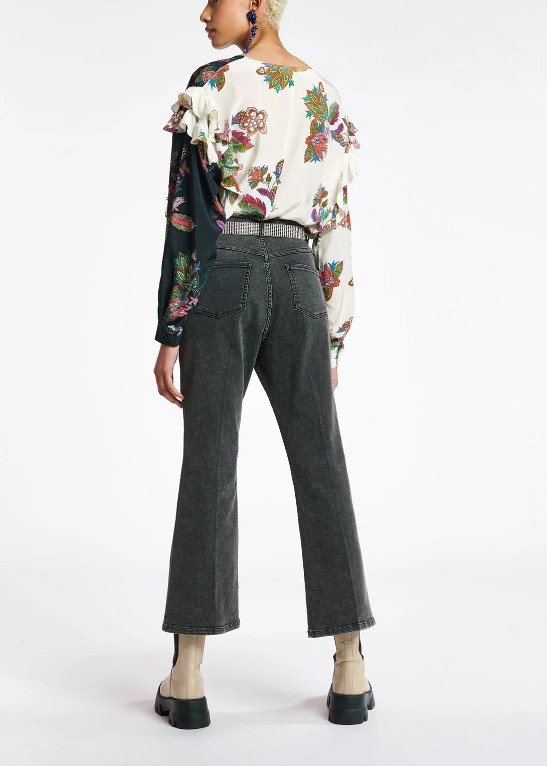 Black cotton-stretch flared-fit jeans