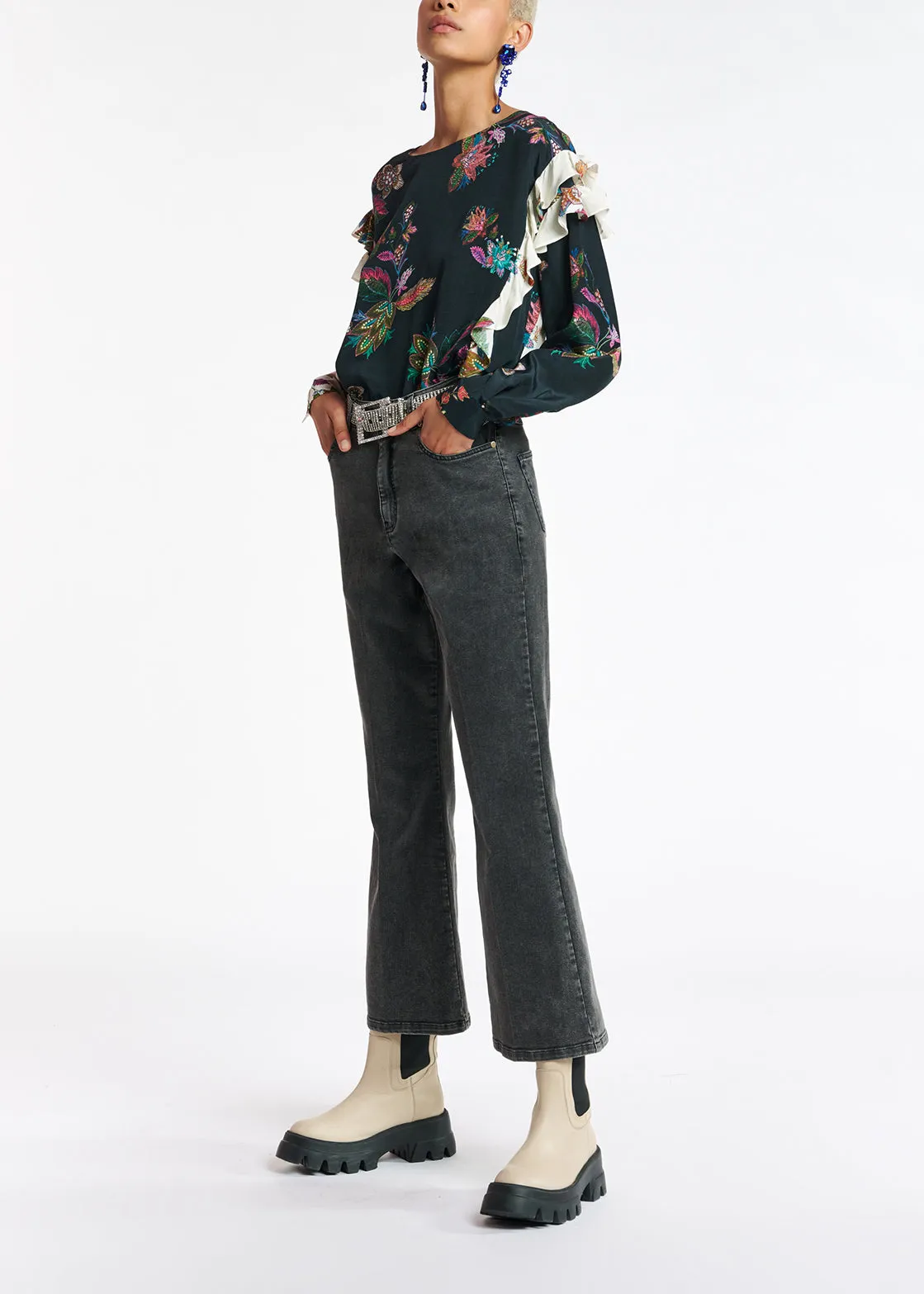 Black cotton-stretch flared-fit jeans