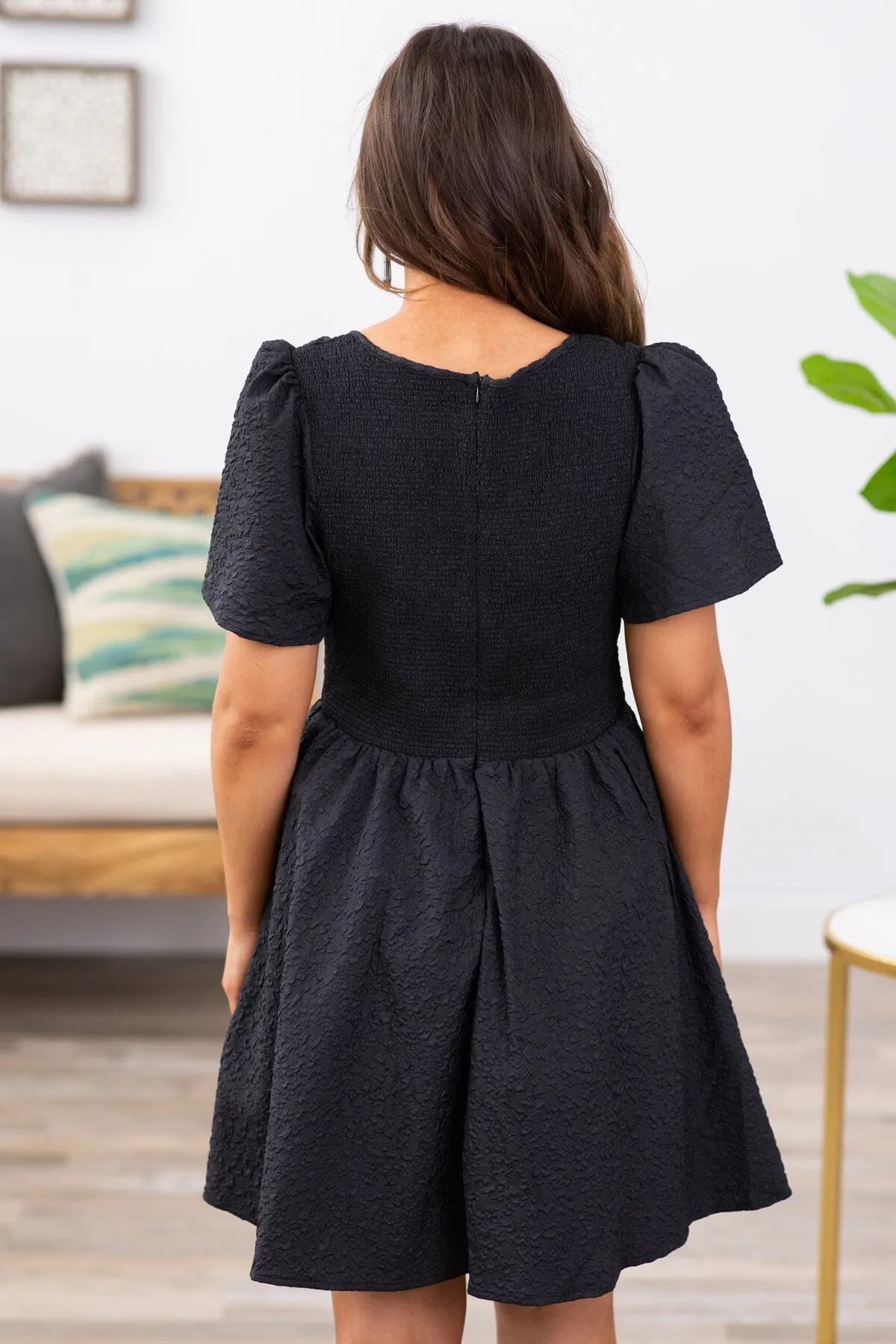 Black Flutter Sleeve Built In Shorts Dress