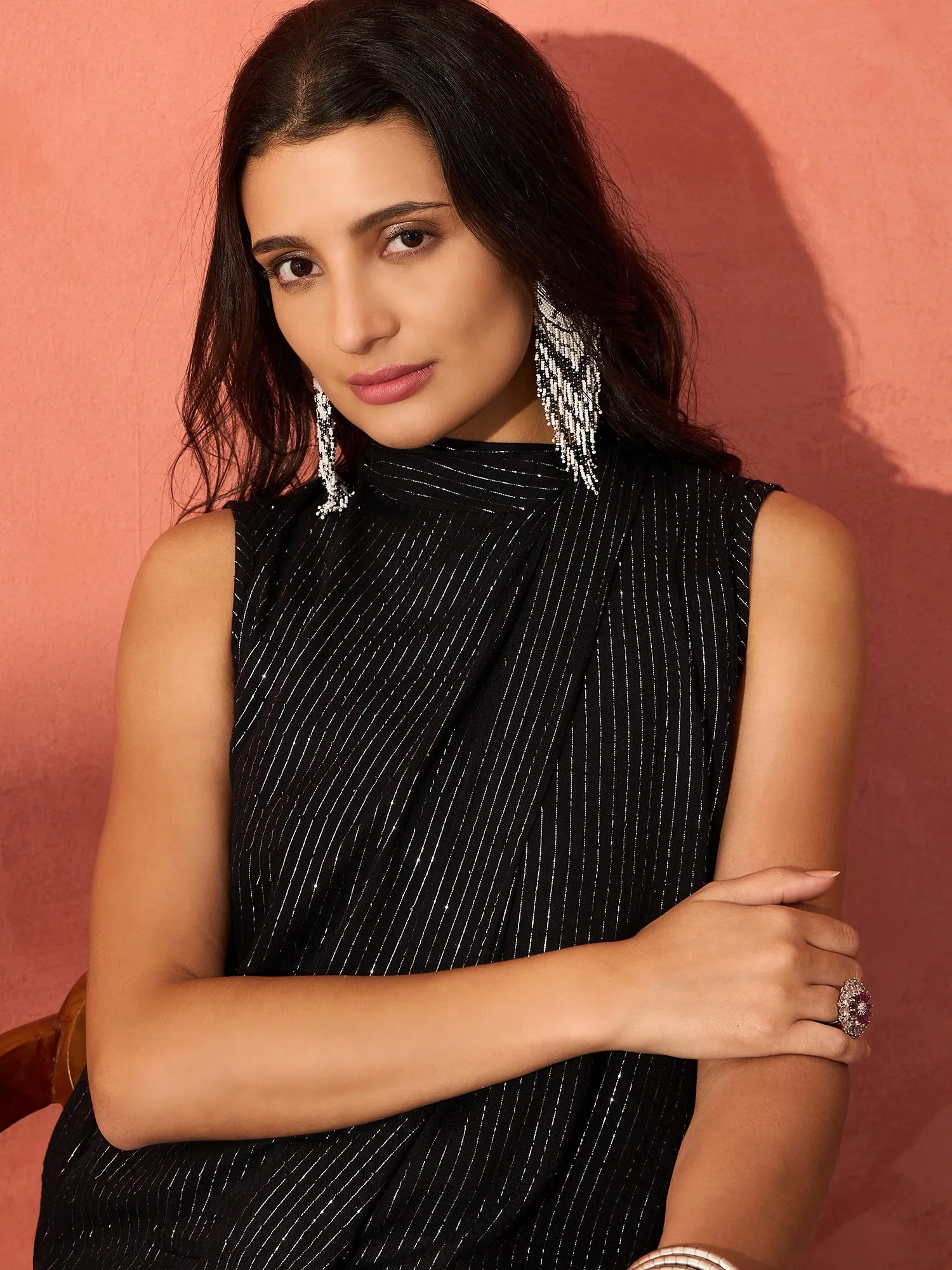 Black Lurex Tie Up Top