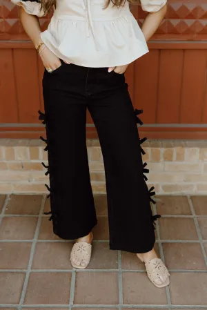 Black Mid-Rise Jeans with bows P25214