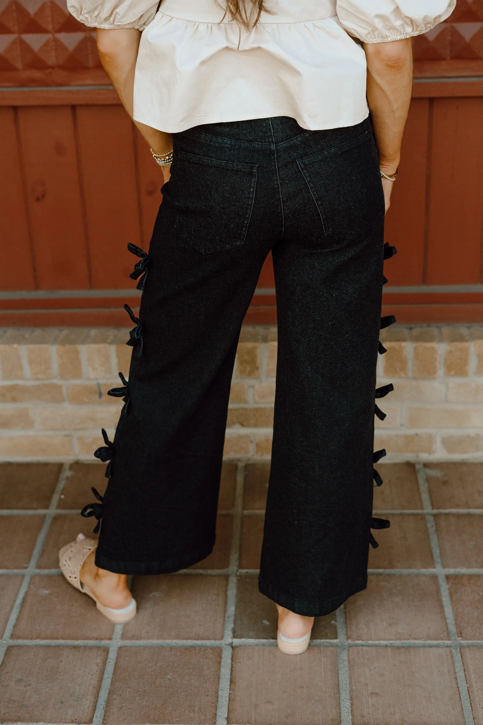 Black Mid-Rise Jeans with bows P25214
