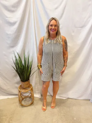 Black Striped Shorts Romper