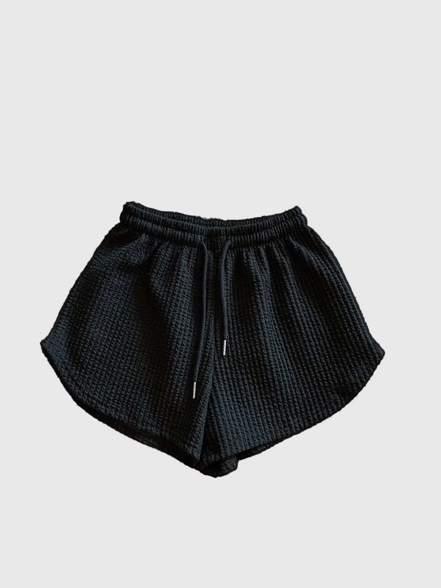 Black Textured Knit Shorts