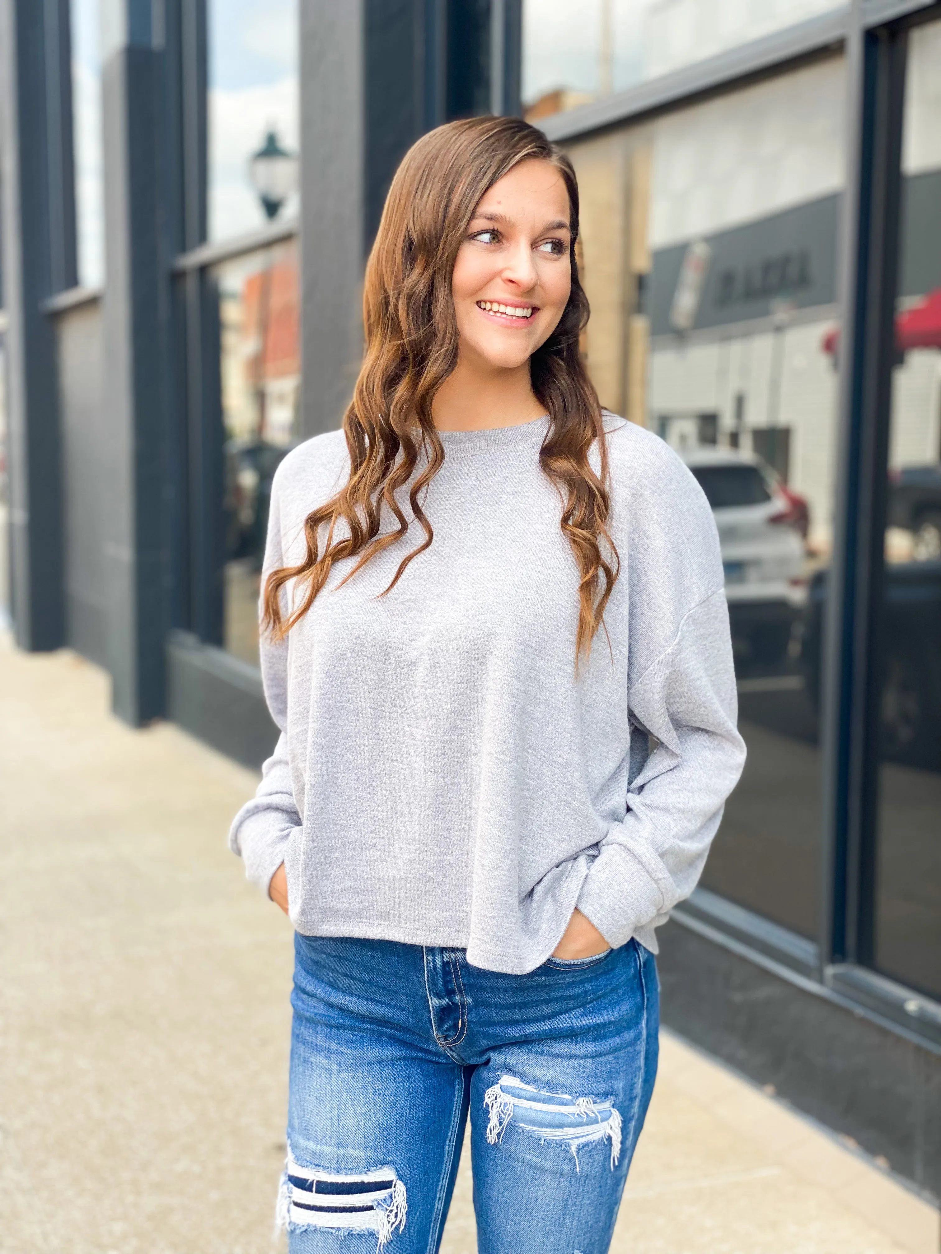 Blanca Grey Long Sleeve Top