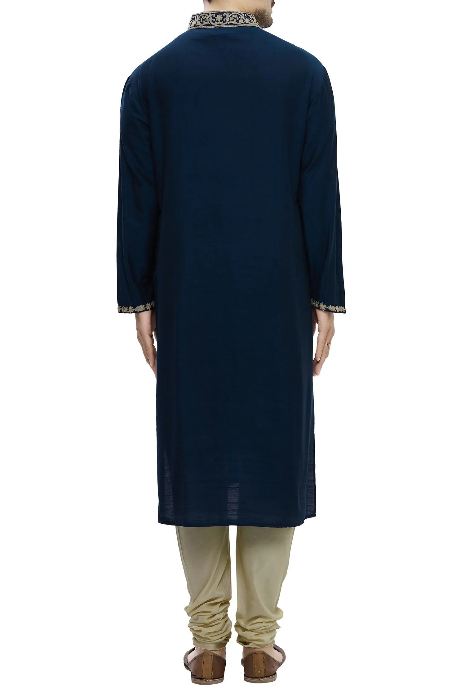 Blue Cotton Silk Embroidered Kurta Set