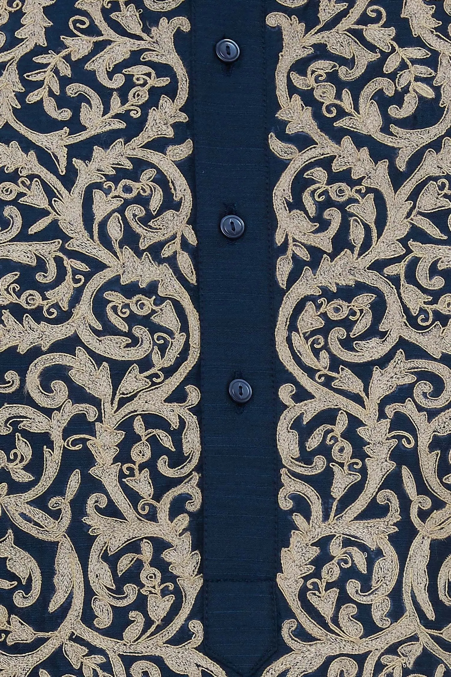 Blue Cotton Silk Embroidered Kurta Set