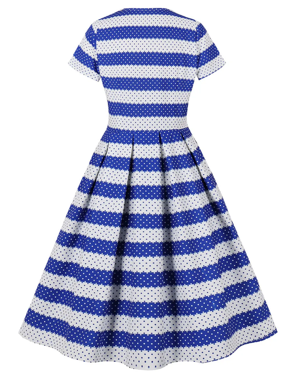 Blue Stripe Sailor Collar Short Sleeve 1950s Vintage Dress