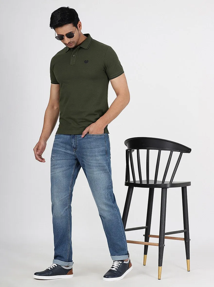 Blue Washed Straight Fit Jeans | JadeBlue