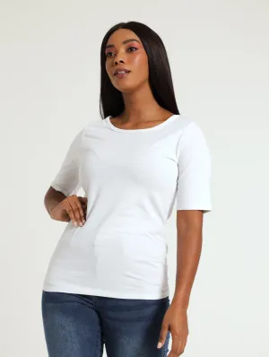 Boat Neck Stretch Tee - White