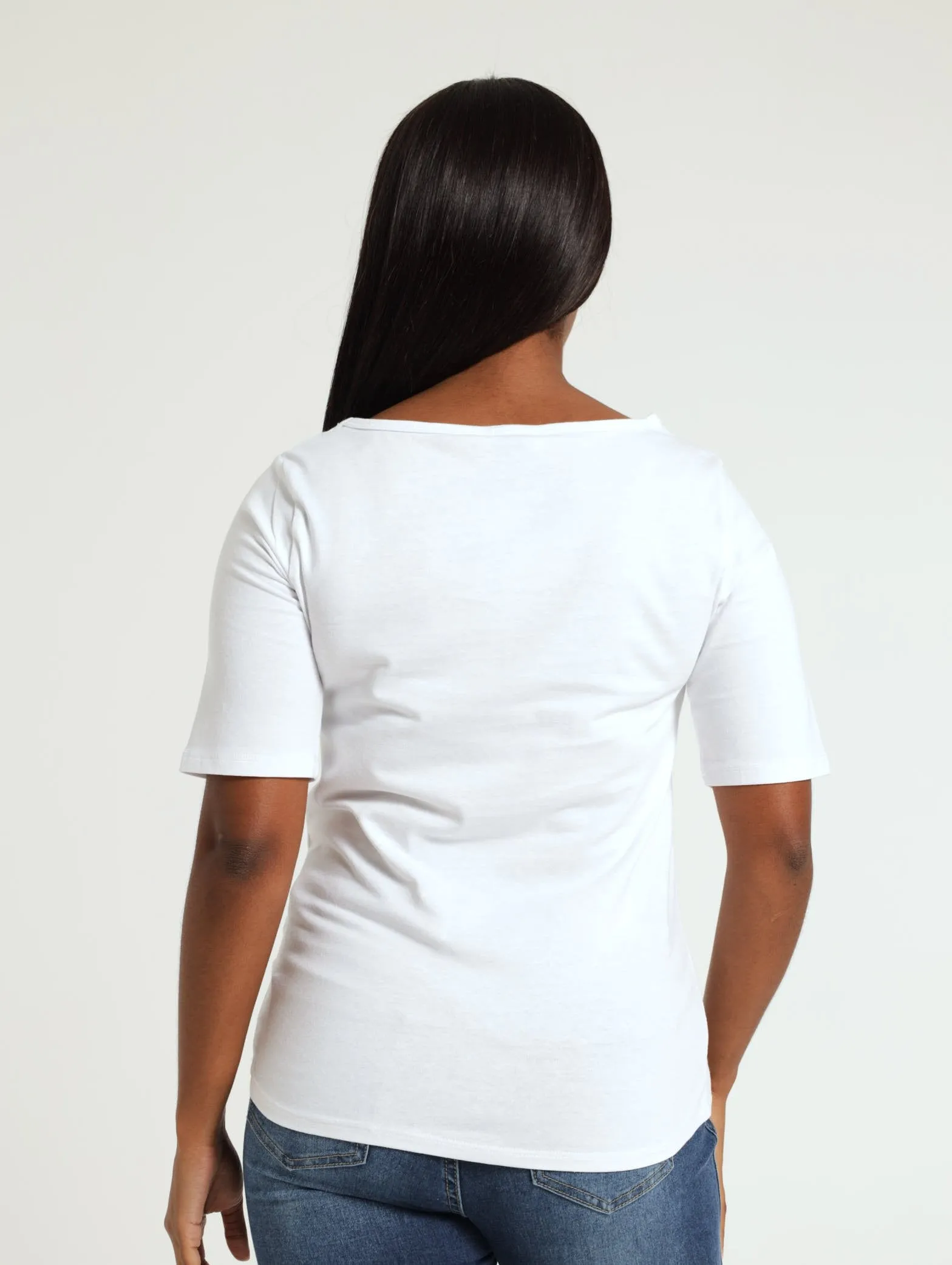 Boat Neck Stretch Tee - White