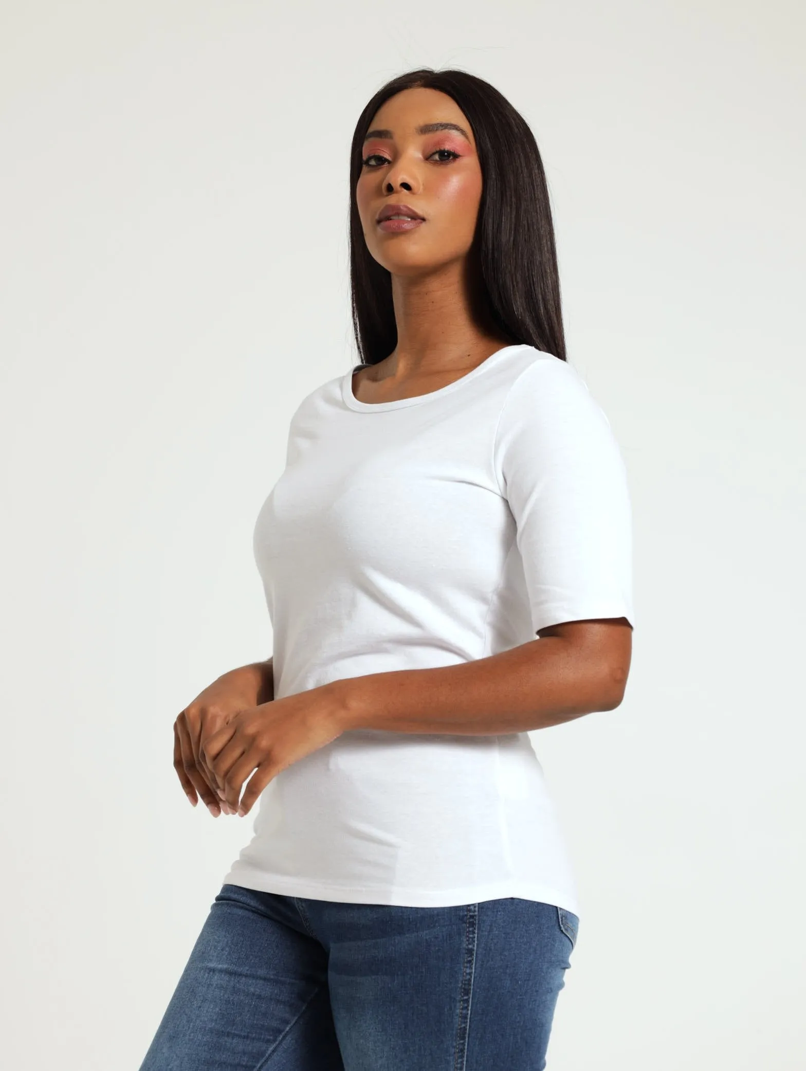 Boat Neck Stretch Tee - White