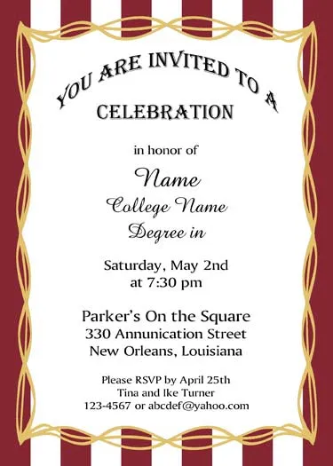BOLD STRIPE BORDER AND GOLD DESIGN CUSTOM INVITATION