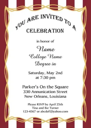 BOLD STRIPE BORDER AND GOLD DESIGN CUSTOM INVITATION