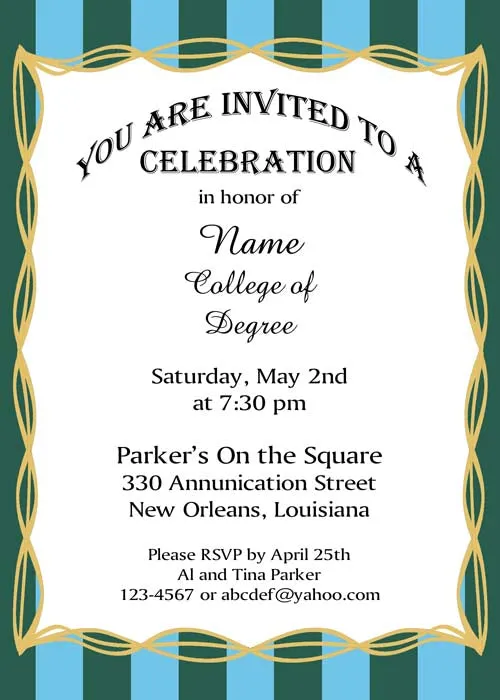 BOLD STRIPE BORDER AND GOLD DESIGN CUSTOM INVITATION