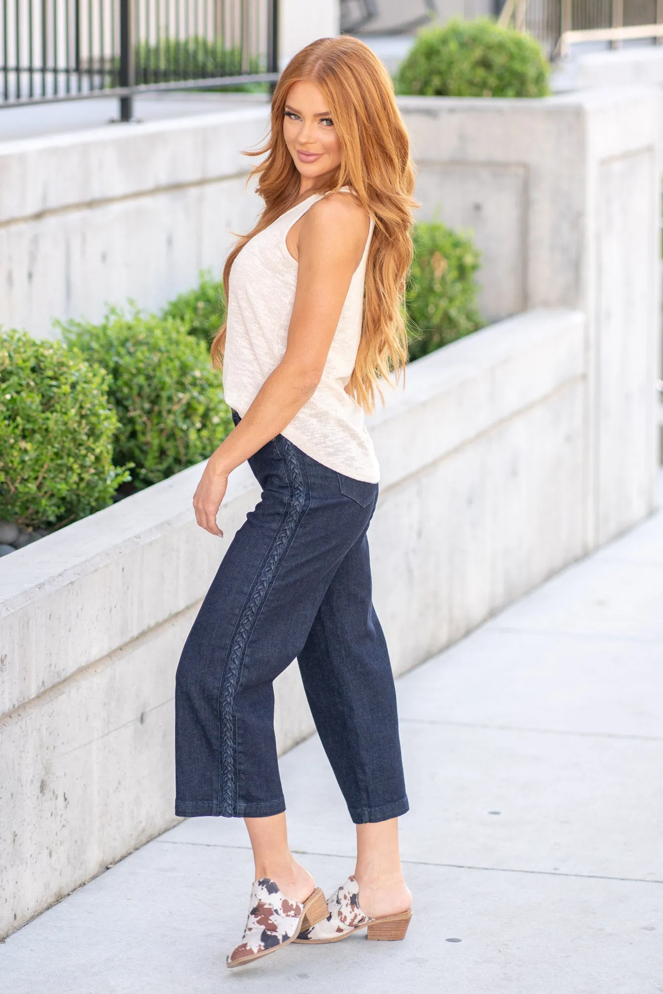 Braided Side High Rise Cropped Wide Leg Regular & Plus Sizes