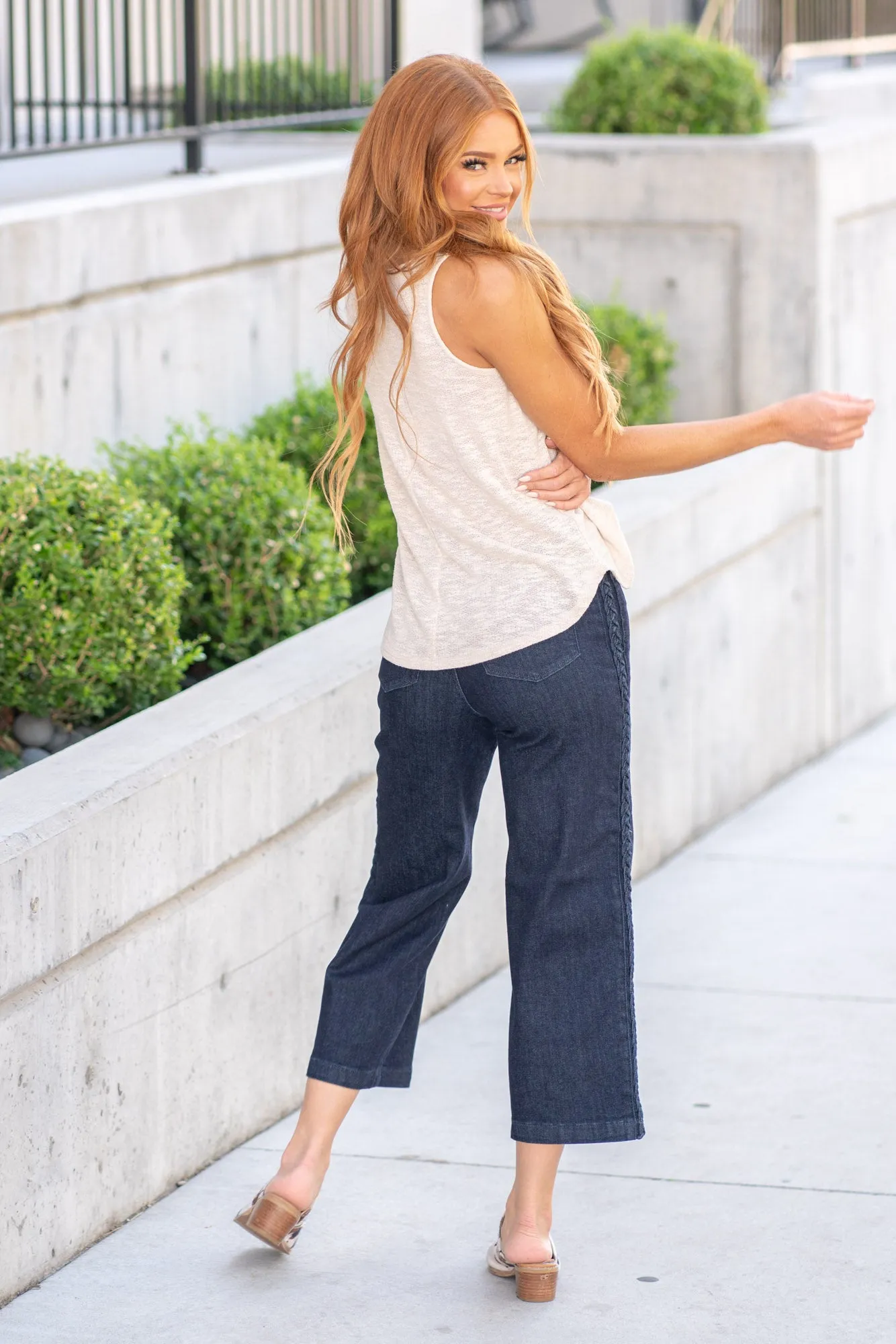 Braided Side High Rise Cropped Wide Leg Regular & Plus Sizes