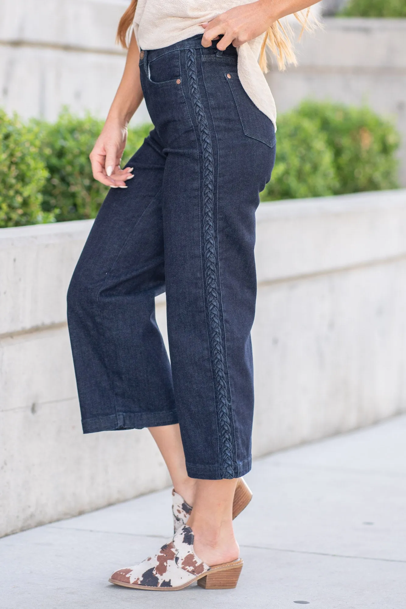 Braided Side High Rise Cropped Wide Leg Regular & Plus Sizes