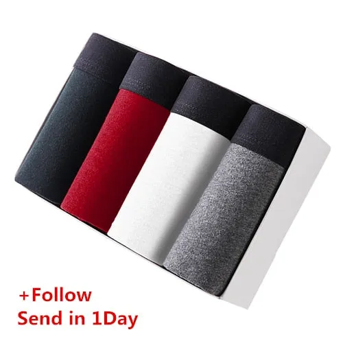 BURJOLINE 4pcs/lot Men's Underwear Cotton Boxers Man Breathable Panties Solid Shorts Brand Underpants B0007