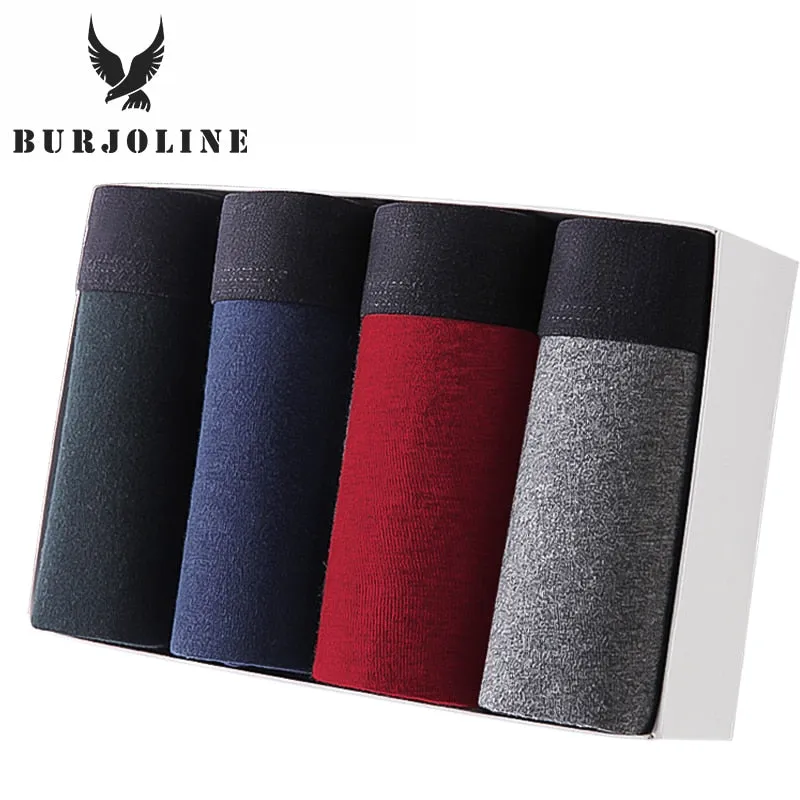 BURJOLINE 4pcs/lot Men's Underwear Cotton Boxers Man Breathable Panties Solid Shorts Brand Underpants B0007