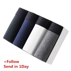 BURJOLINE 4pcs/lot Men's Underwear Cotton Boxers Man Breathable Panties Solid Shorts Brand Underpants B0007