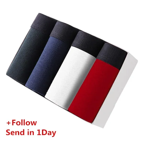 BURJOLINE 4pcs/lot Men's Underwear Cotton Boxers Man Breathable Panties Solid Shorts Brand Underpants B0007