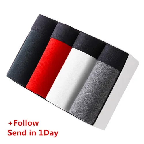 BURJOLINE 4pcs/lot Men's Underwear Cotton Boxers Man Breathable Panties Solid Shorts Brand Underpants B0007