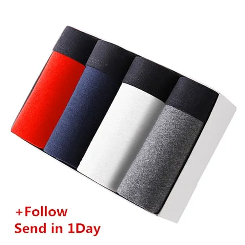 BURJOLINE 4pcs/lot Men's Underwear Cotton Boxers Man Breathable Panties Solid Shorts Brand Underpants B0007