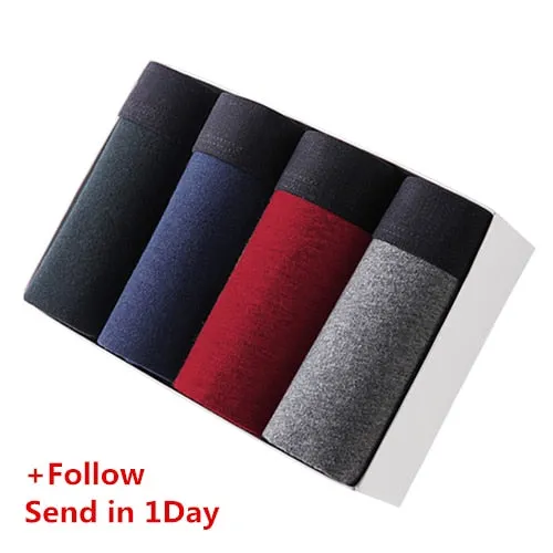 BURJOLINE 4pcs/lot Men's Underwear Cotton Boxers Man Breathable Panties Solid Shorts Brand Underpants B0007