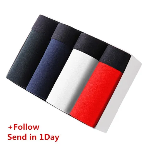 BURJOLINE 4pcs/lot Men's Underwear Cotton Boxers Man Breathable Panties Solid Shorts Brand Underpants B0007