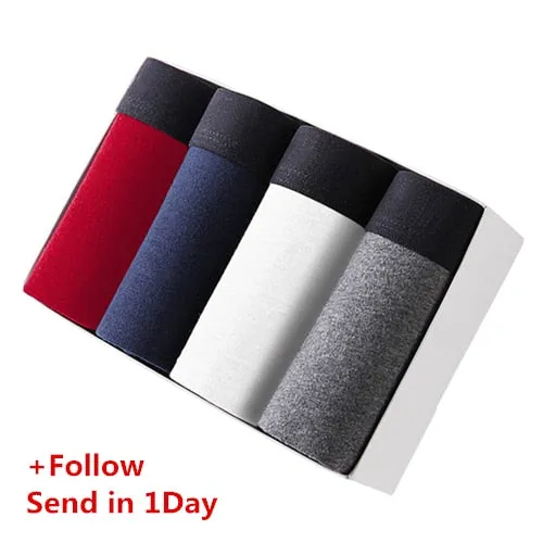 BURJOLINE 4pcs/lot Men's Underwear Cotton Boxers Man Breathable Panties Solid Shorts Brand Underpants B0007