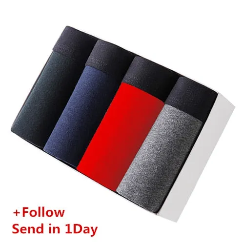 BURJOLINE 4pcs/lot Men's Underwear Cotton Boxers Man Breathable Panties Solid Shorts Brand Underpants B0007