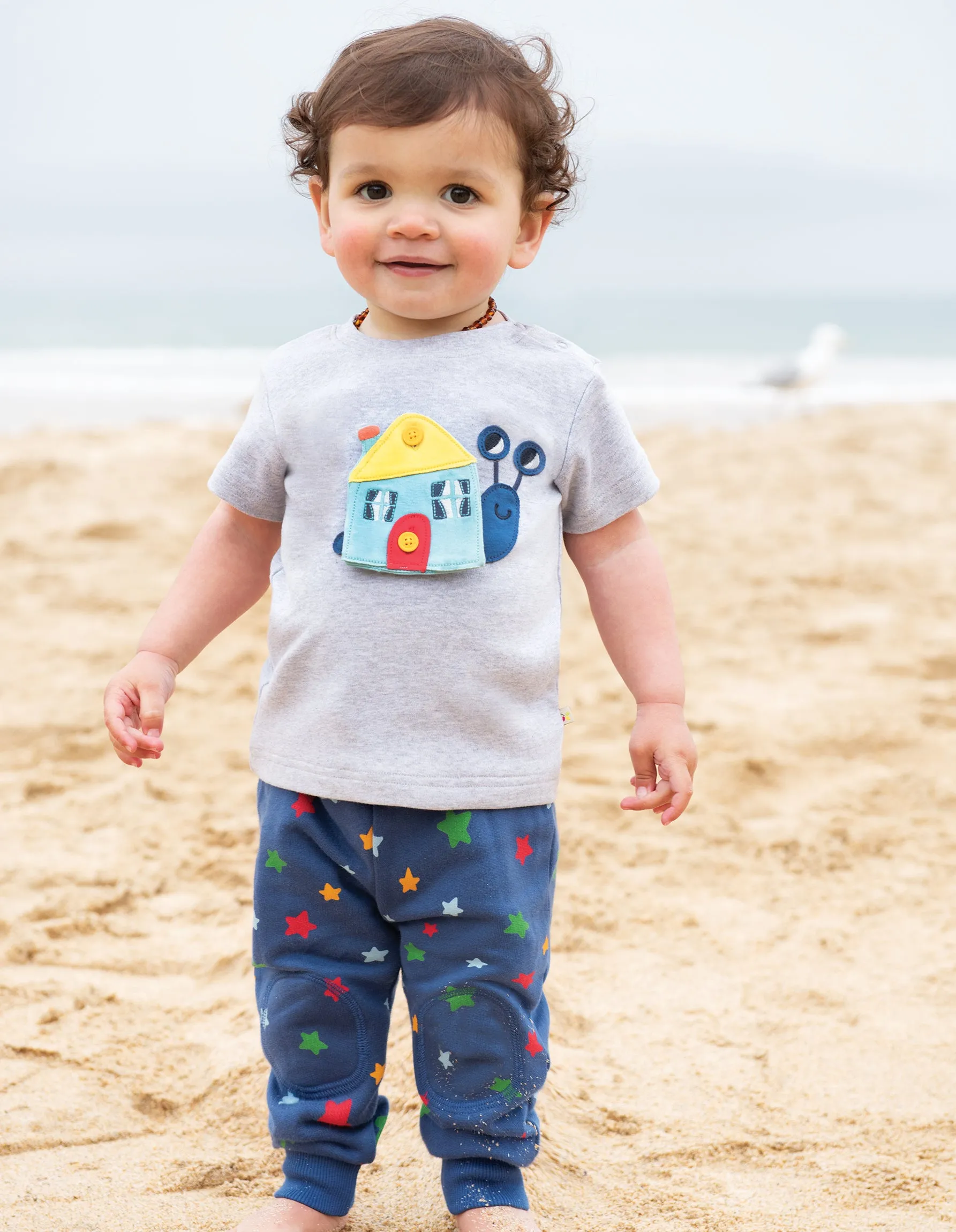 Button Off Applique Top -Grey Marl/Snail