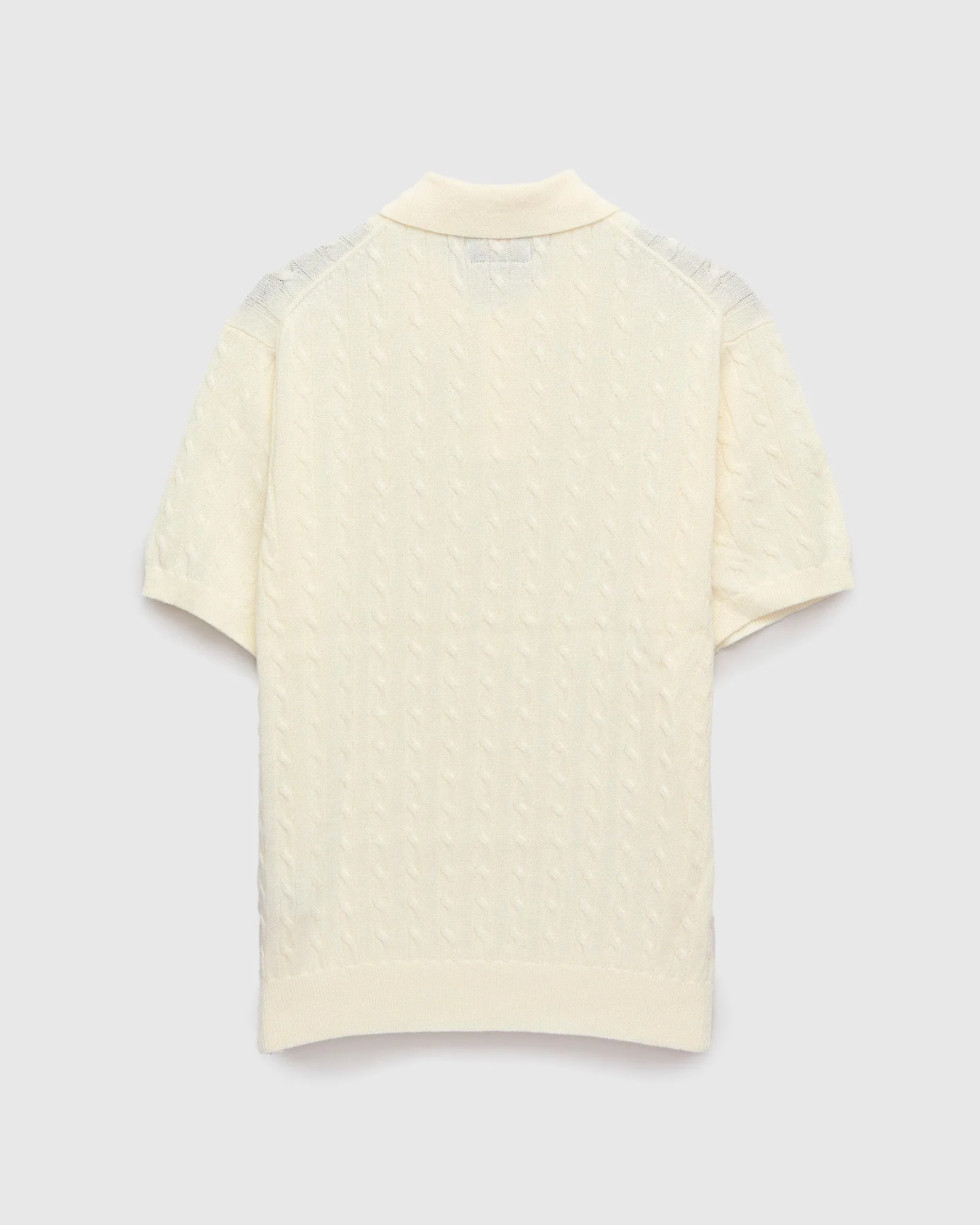 Cable Knit Polo Short Sleeve Sweater in White