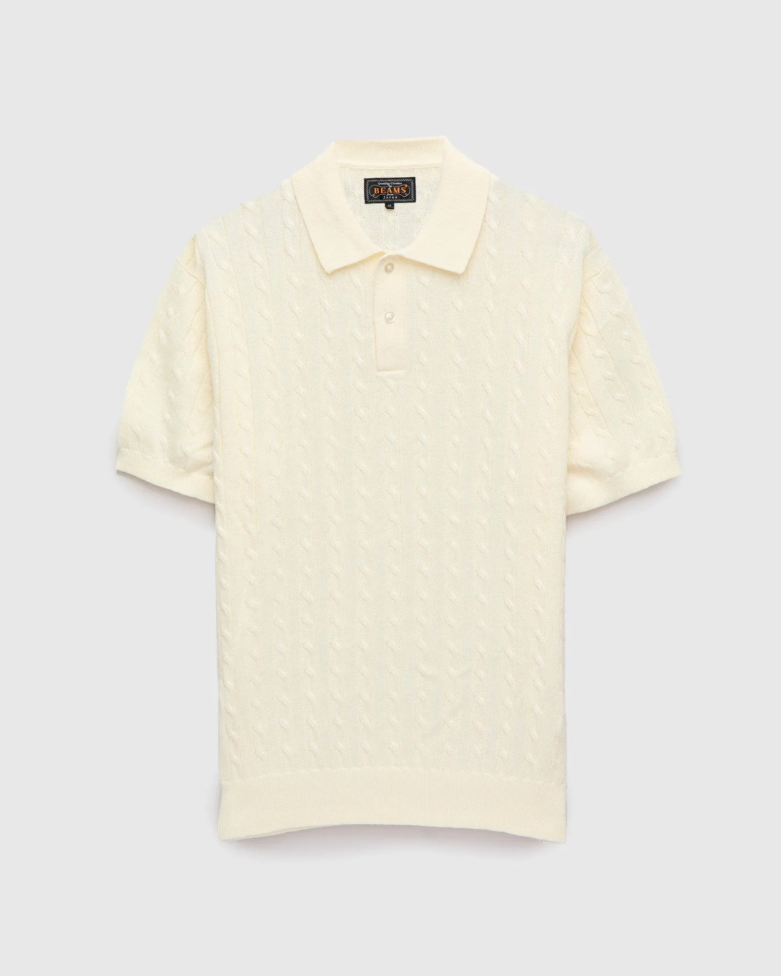 Cable Knit Polo Short Sleeve Sweater in White
