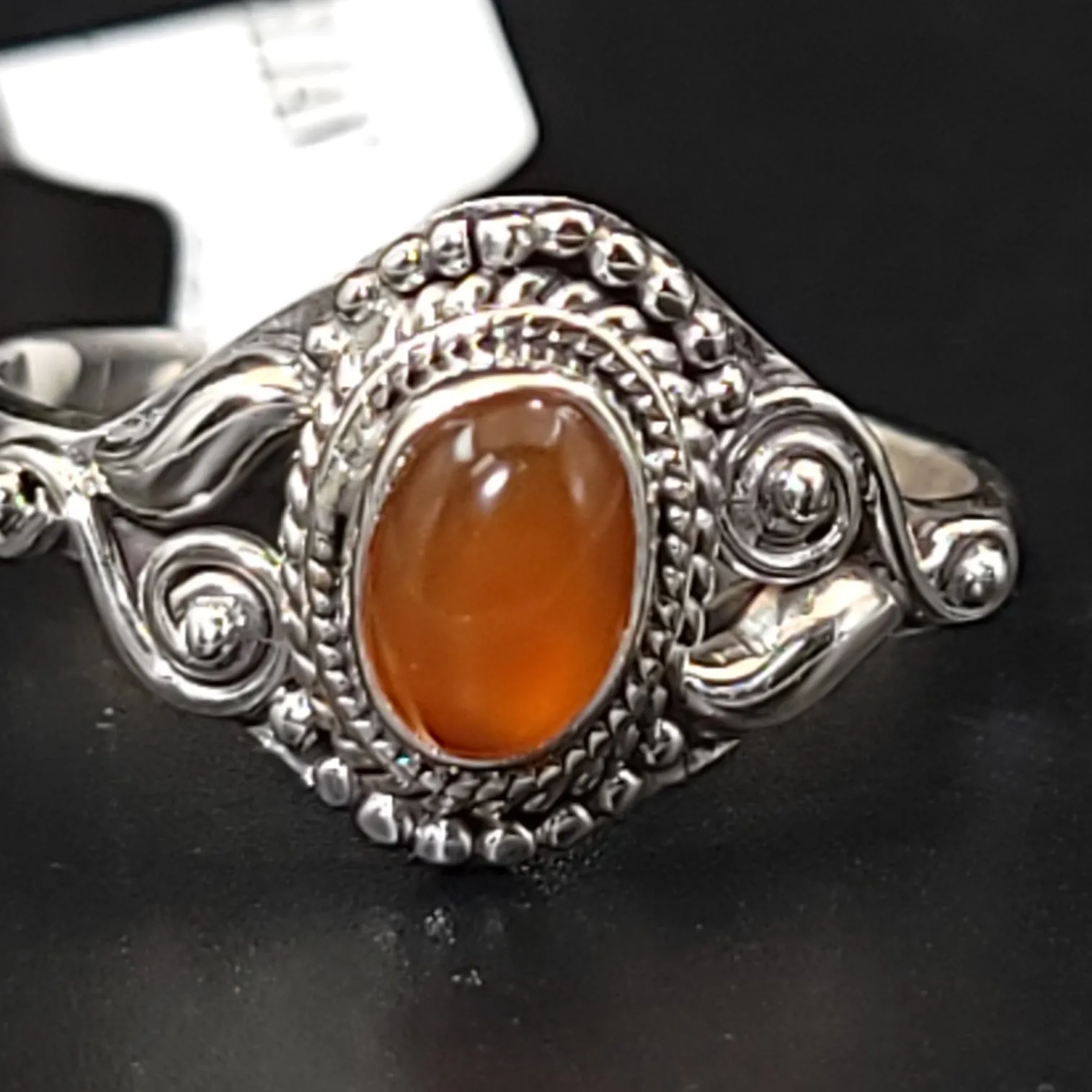 Carnelian Ring "Dahlia" Sterling Silver Size 9