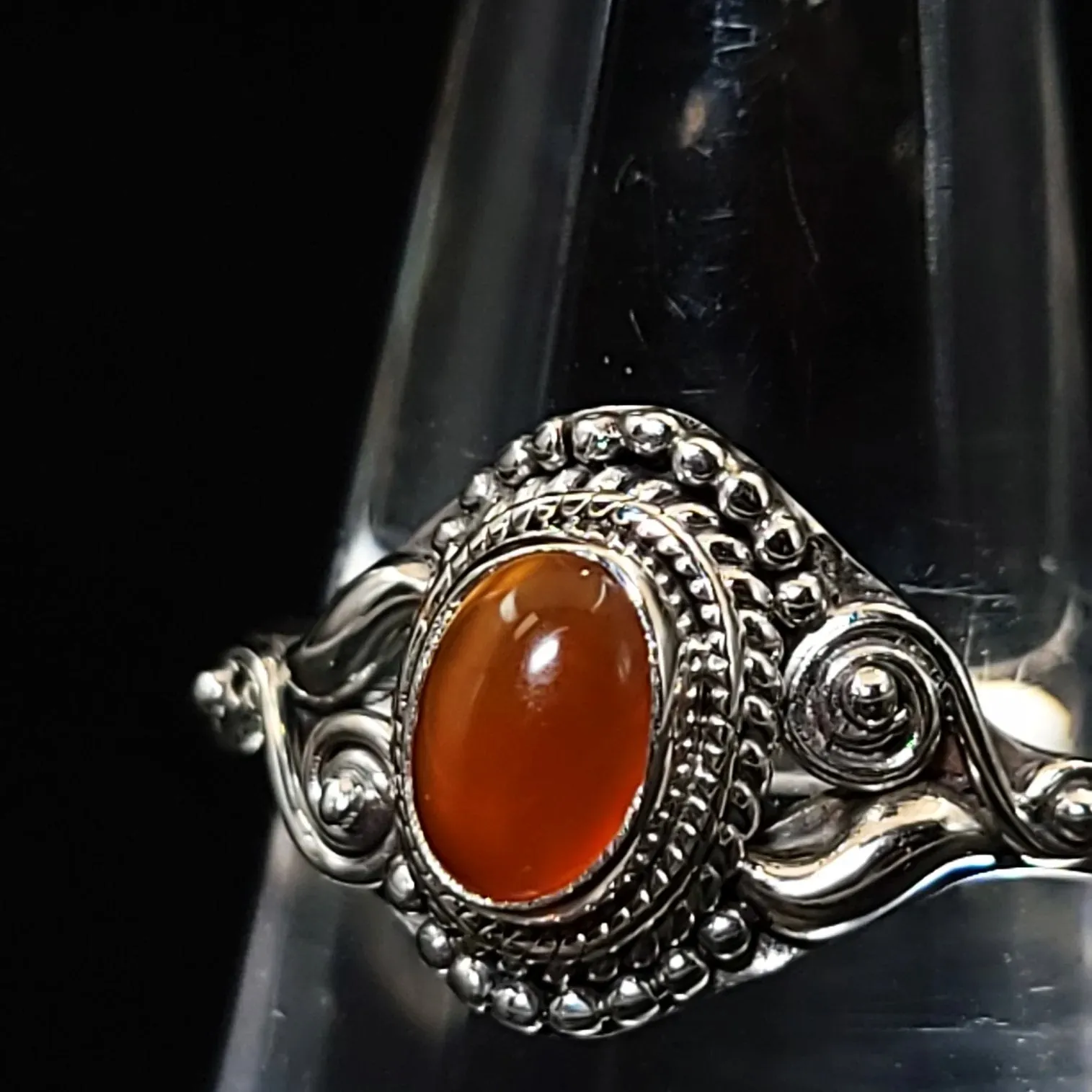Carnelian Ring "Dahlia" Sterling Silver Size 9