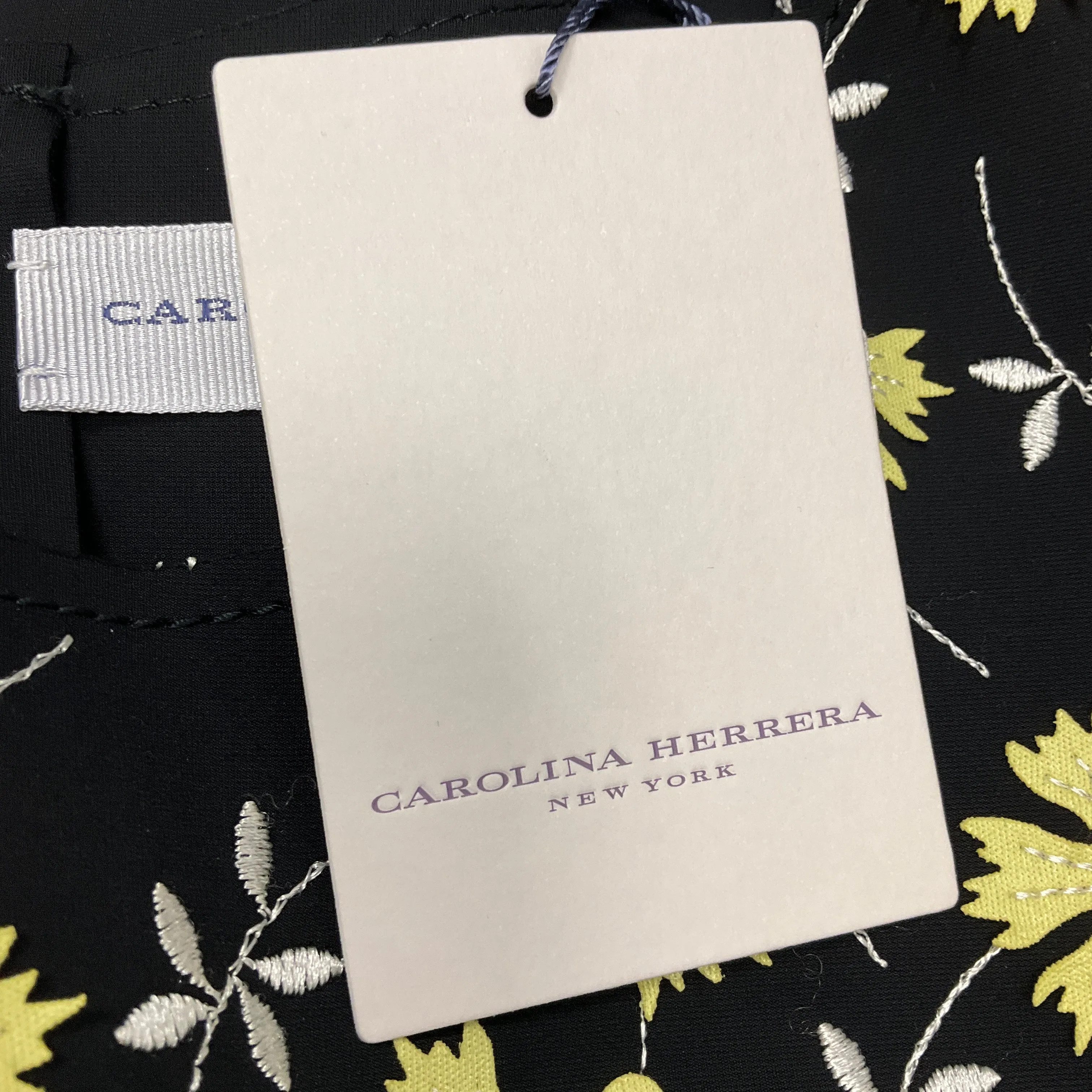Carolina Herrera Black / Yellow Floral Embroidered Laser Cut Scuba Dress
