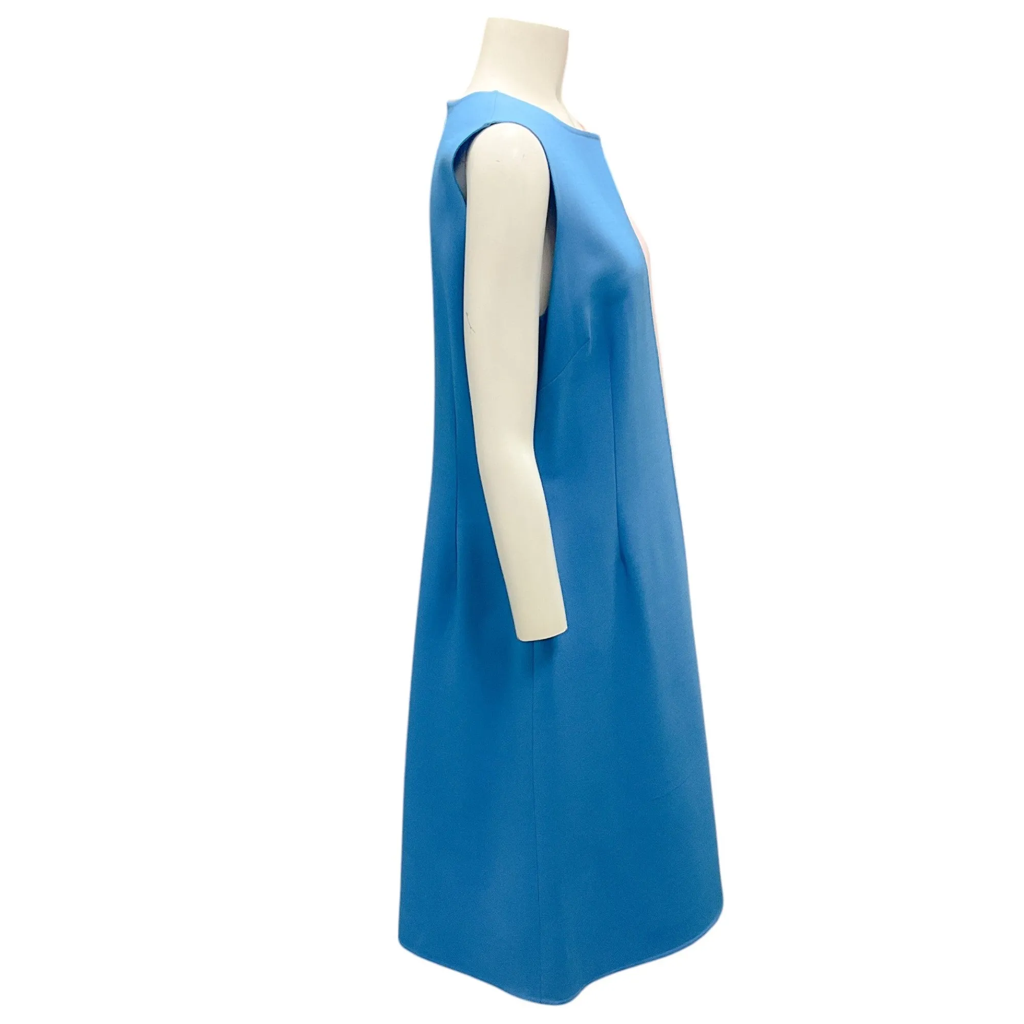 Carolina Herrera Cerulean / Lotus Pink Sleeveless Wool Stretch Midi Dress