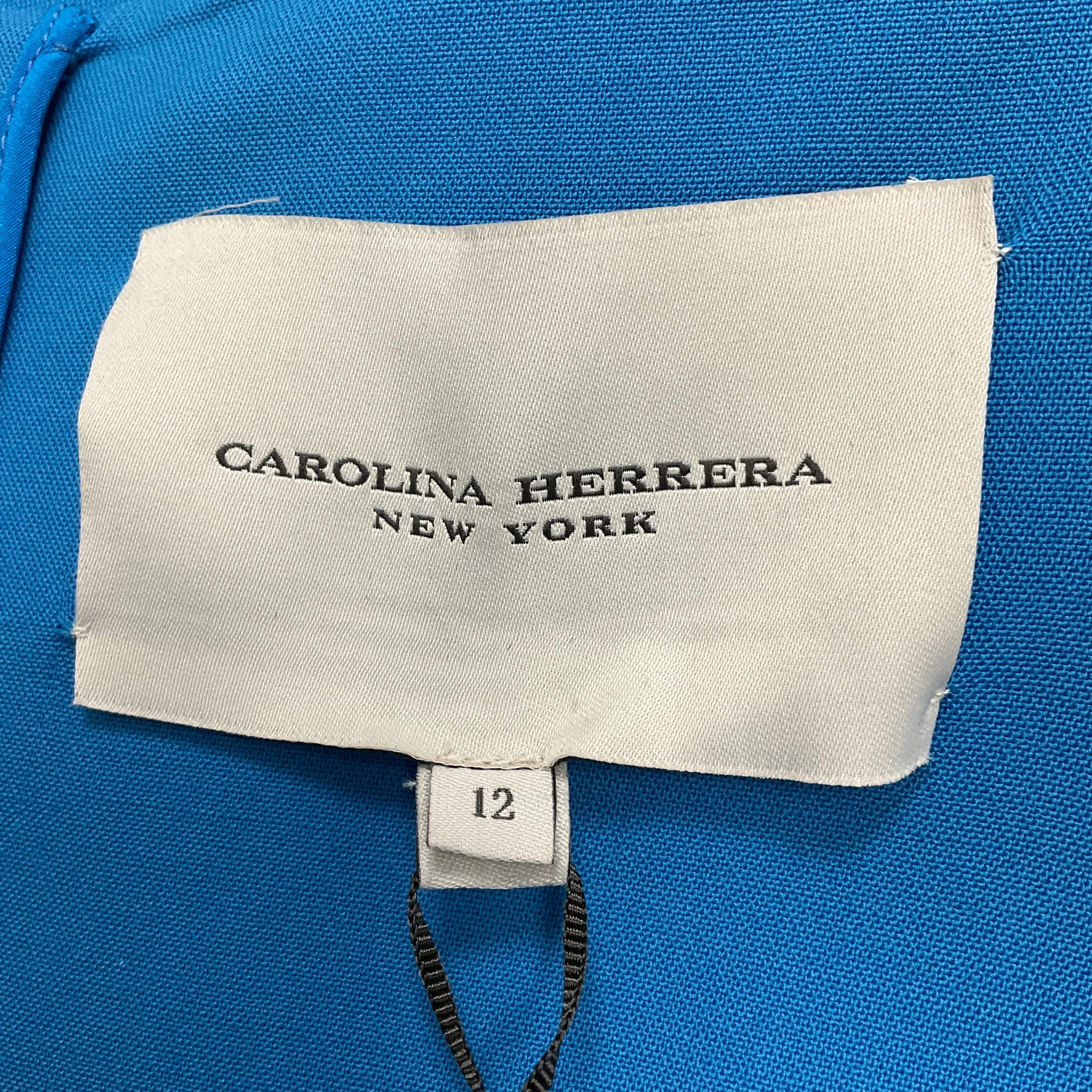 Carolina Herrera Cerulean / Lotus Pink Sleeveless Wool Stretch Midi Dress