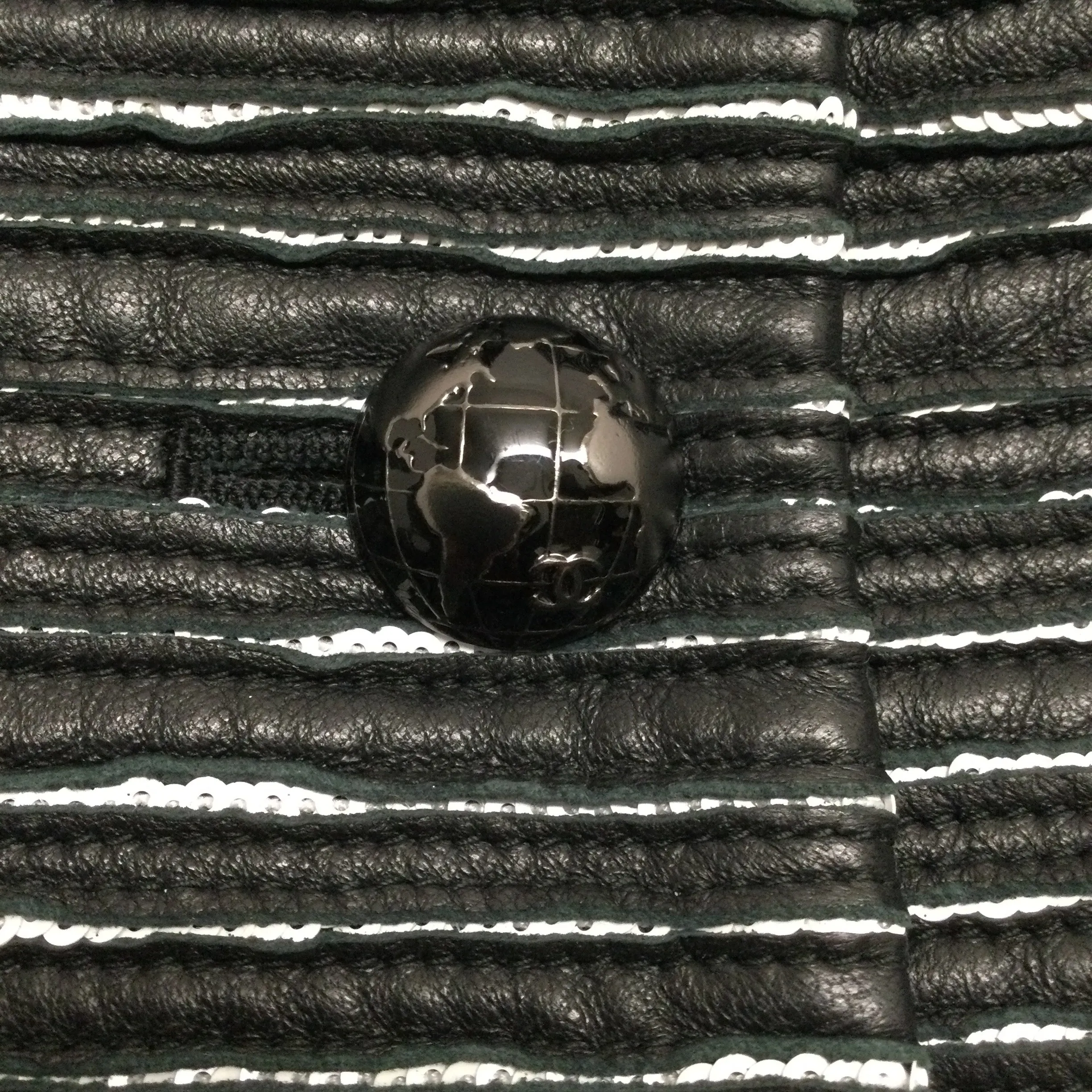 Chanel Black / Gray 2013 Tweed and Leather with 3/4 Sleeve Cocktail Dress