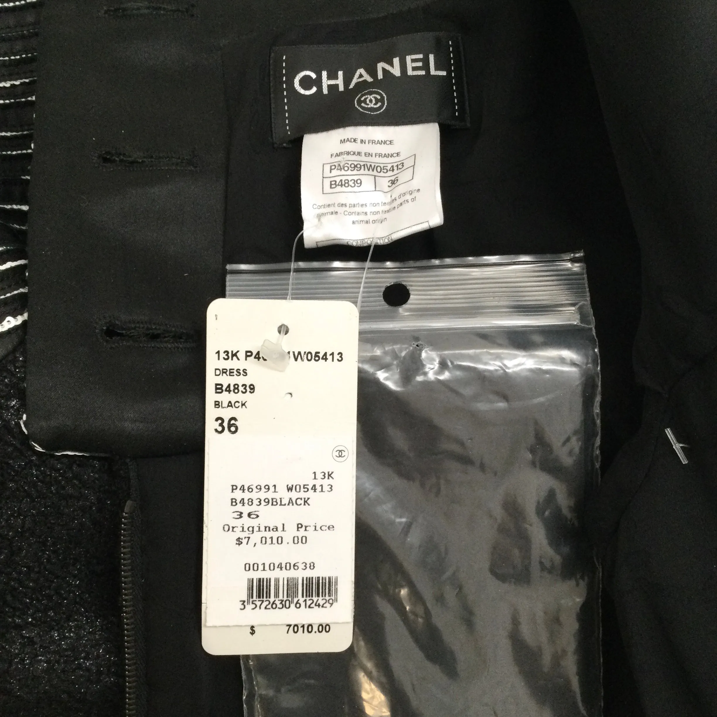 Chanel Black / Gray 2013 Tweed and Leather with 3/4 Sleeve Cocktail Dress